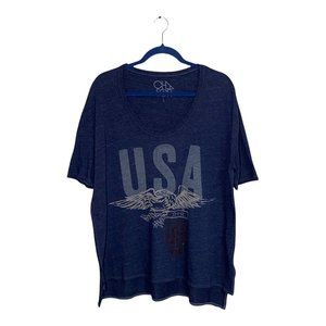 CHASOR High Low Oversized Scoop Neck USA Short Sleeve Tee Women's Size L